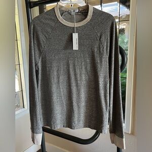James Perse Men's size 00 striped Long Sleeve Crew Neck T-Shirt in Light Gray